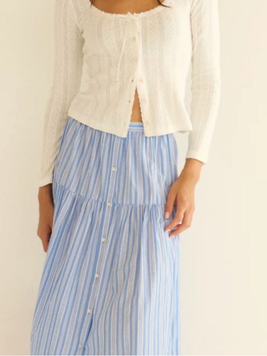 Doen Dresses & Skirts - Doen Blue and White Striped Button-Front Tiered Maxi Skirt